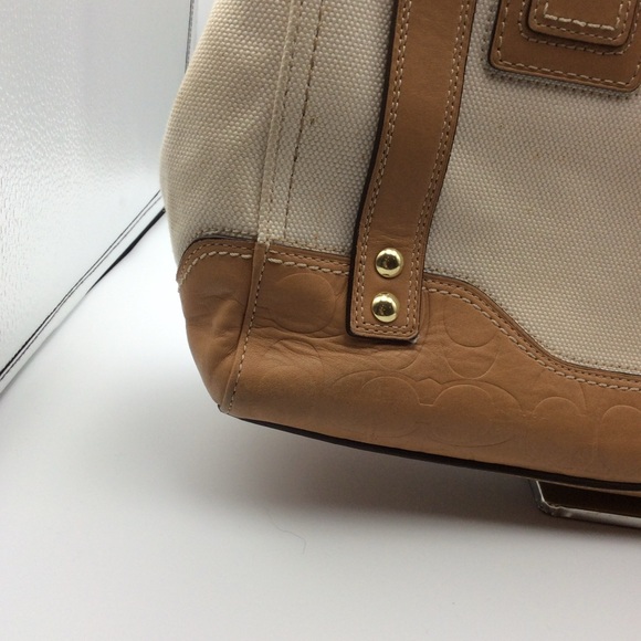 COACH HAMPTONS MIRANDA CANVAS EMBOSSED LEATHER LARGE CARRYALL TOTE BAG - Picture 5 of 11